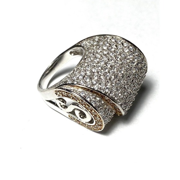 925 Sterling Silver Scroll Ring CZs Chunky Statement Size 8 20.70g - Picture 1 of 16